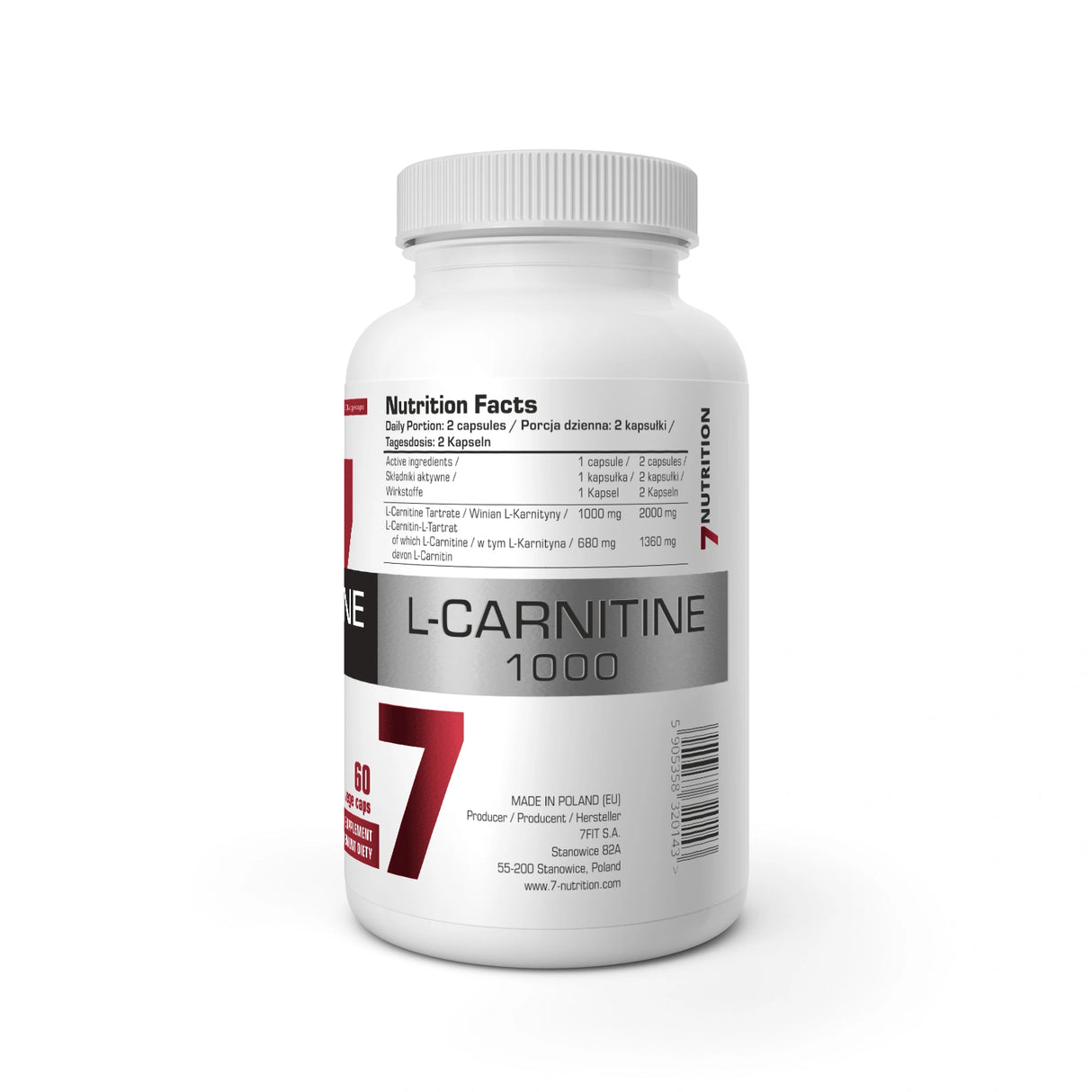 7Nutrition L-Carnitine 1000 mg 120 vege kapsula – L-karnitin za energiju i metabolizam masti