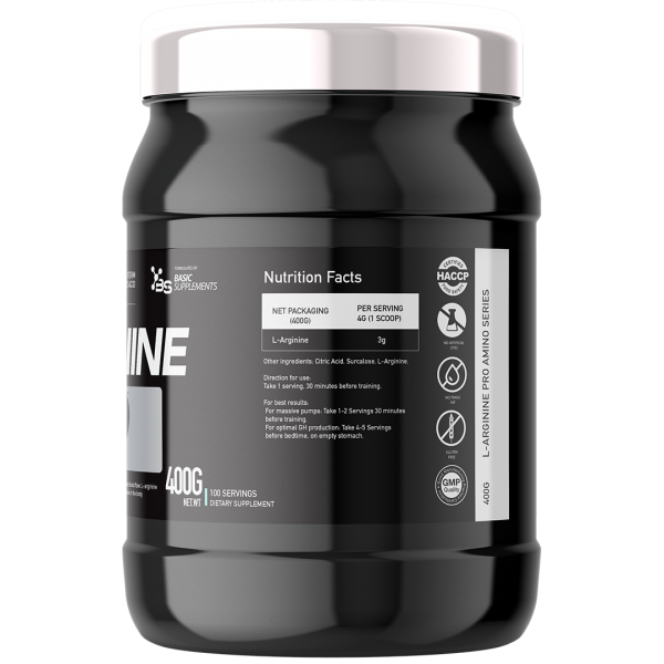 Basic Supplements L-Arginine PRO 400g – Podrška Energiji i Cirkulaciji