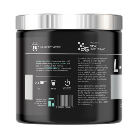 Basic Supplements L-Citrulline PRO 400g – Pojačava Izdržljivost i Protok Krvi