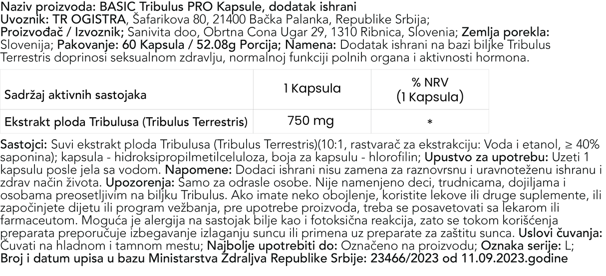 Basic Supplements Tribulus PRO – Prirodna Podrška za Vitalnost i Energiju