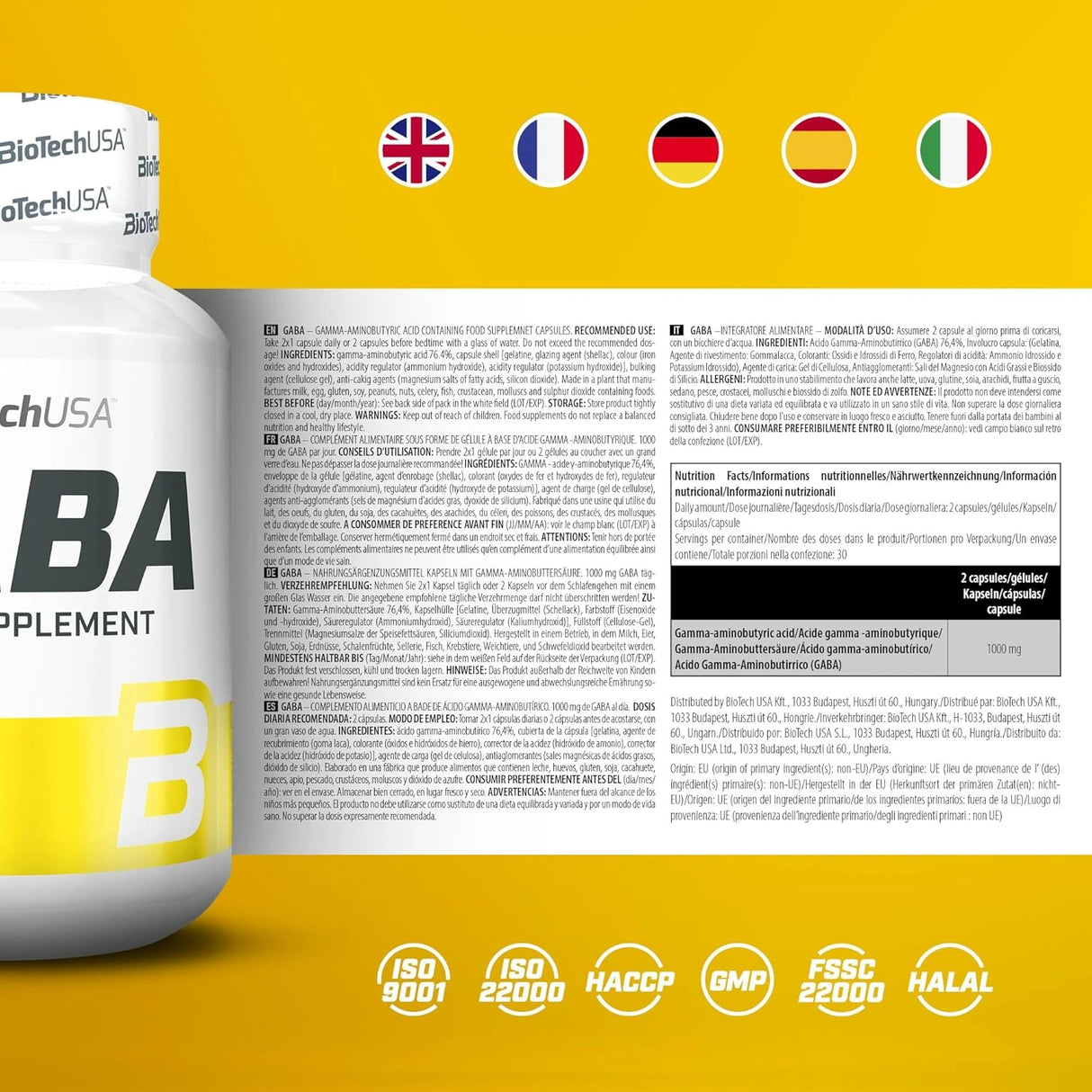 BioTech USA Gaba 60 Kapsula – 1000 mg Po Porciji