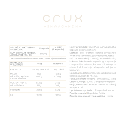 Crux Ashwagandha, 60 Kapsula – Prirodna Ravnoteža Uma i Tela