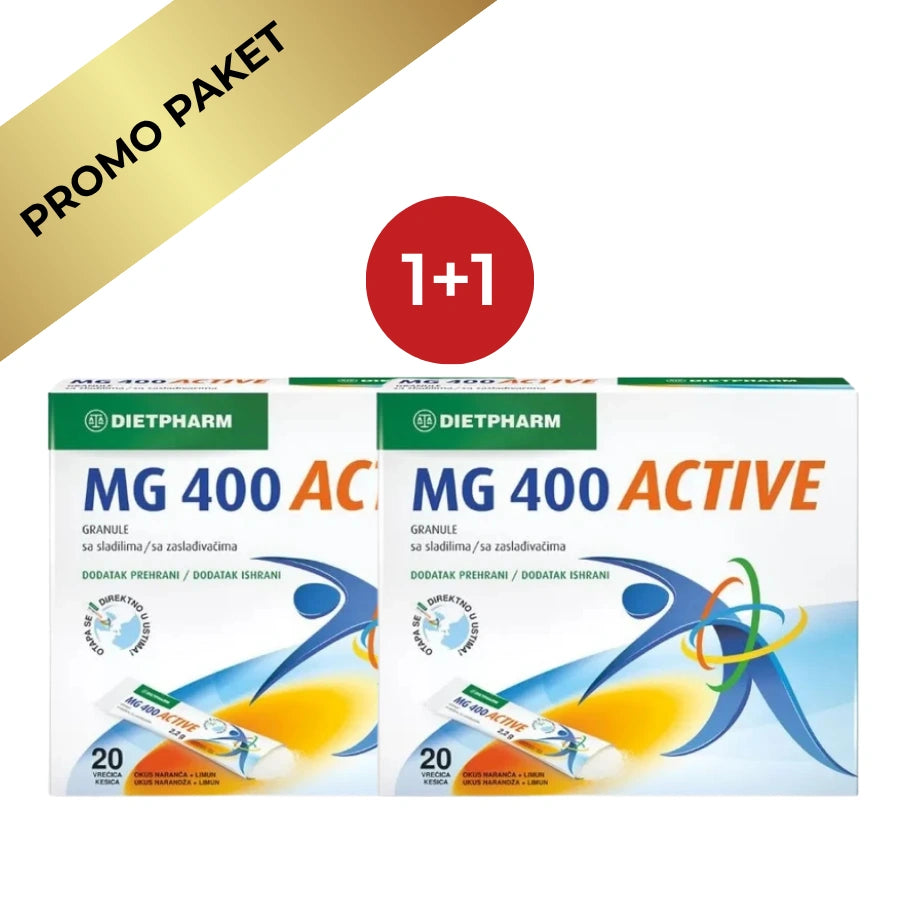 1+1 GRATIS Dietpharm Magnezijum 400 Active – Granule za energiju i mišiće