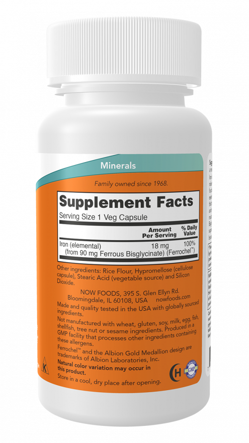 NOW Foods Gvožđe 18 mg – Podrška Energiji i Krvotoku, 120 Kapsula - Dobrobit