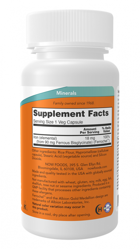 NOW Foods Gvožđe 18 mg – Podrška Energiji i Krvotoku, 120 Kapsula - Dobrobit