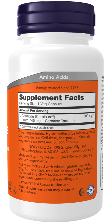 NOW Foods L-Carnitine 500 mg – Povećajte Energiju i Sagorevanje Masti