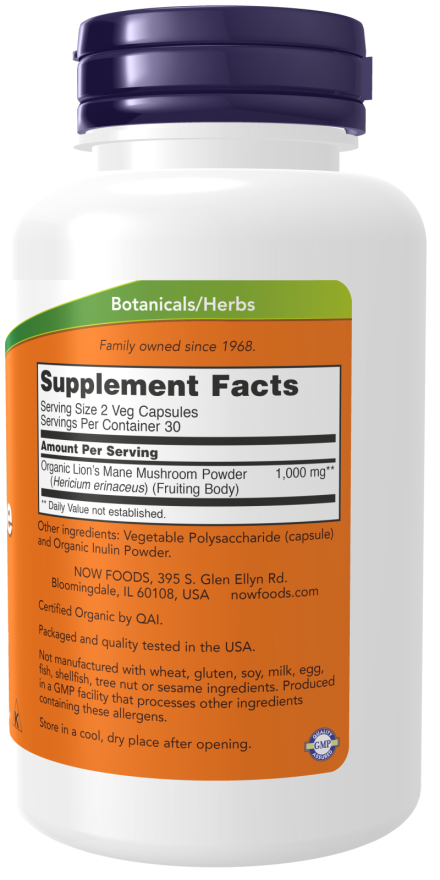 NOW Foods Lion's Mane 500 mg - Podrška Za Zdravlje Neurona
