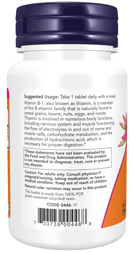 NOW Foods Vitamin B-1 100 mg – Podrška Za Energiju i Nervni Sistem - Dobrobit