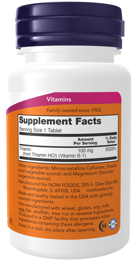 NOW Foods Vitamin B-1 100 mg – Podrška Za Energiju i Nervni Sistem - Dobrobit