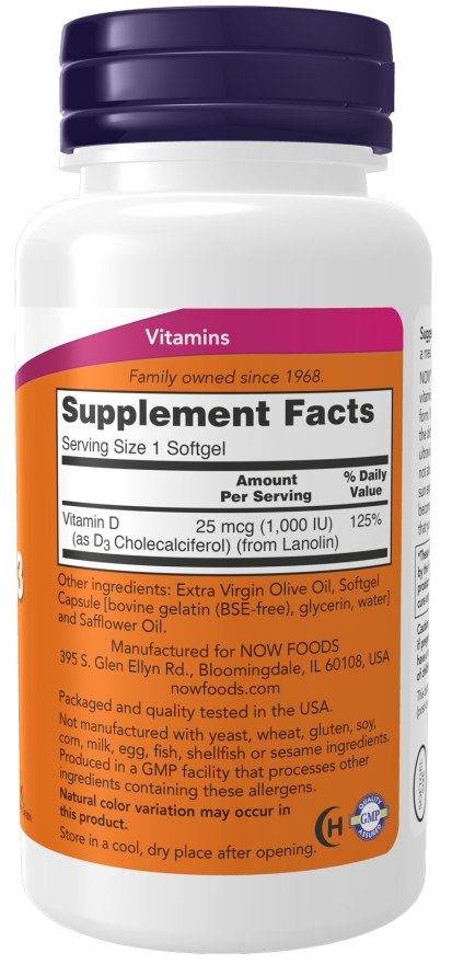NOW Foods Vitamin D-3 1000 IU - Visoka Potencija Za Zdravlje Kostiju i Imunitet