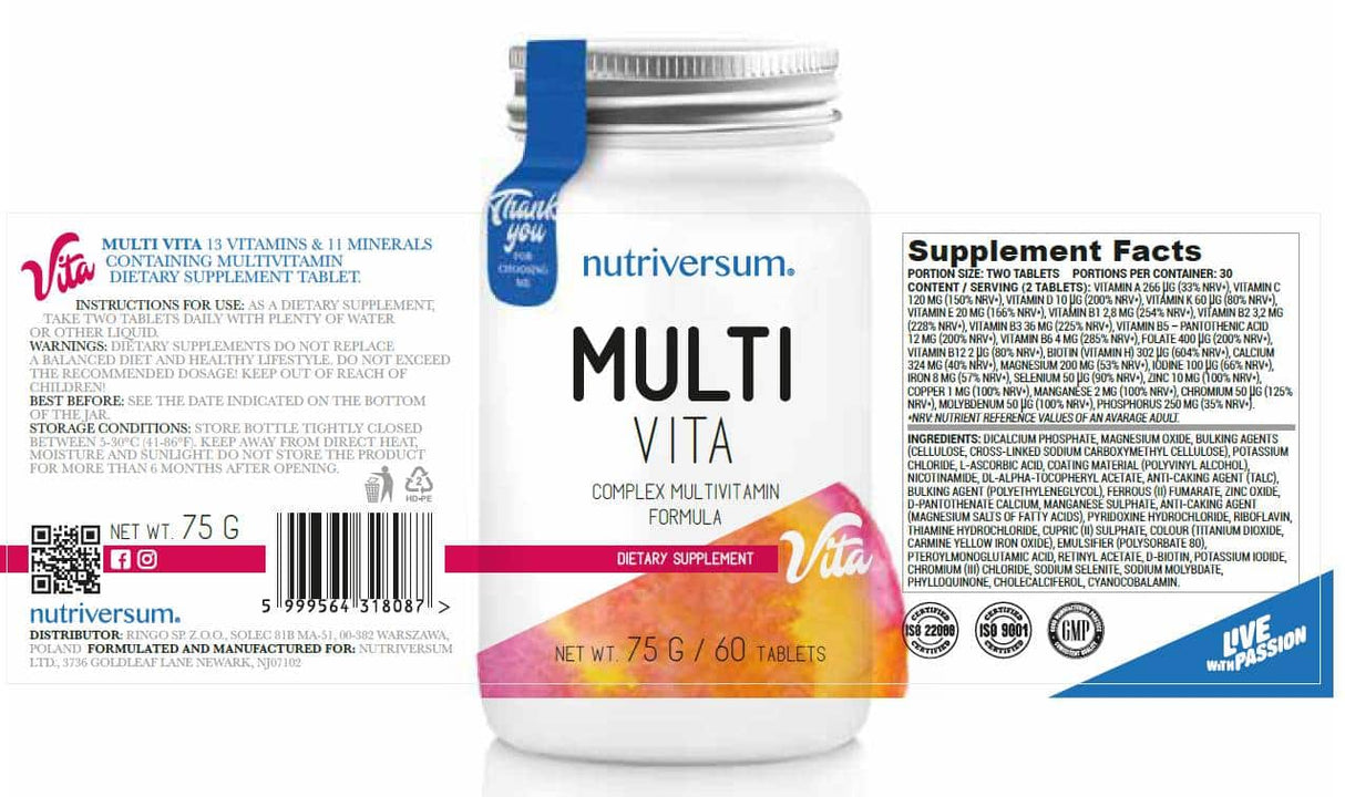 Nutriversum Multi Vita 60 Tableta – 13 Vitamina i 11 Minerala Za Dnevne Potrebe