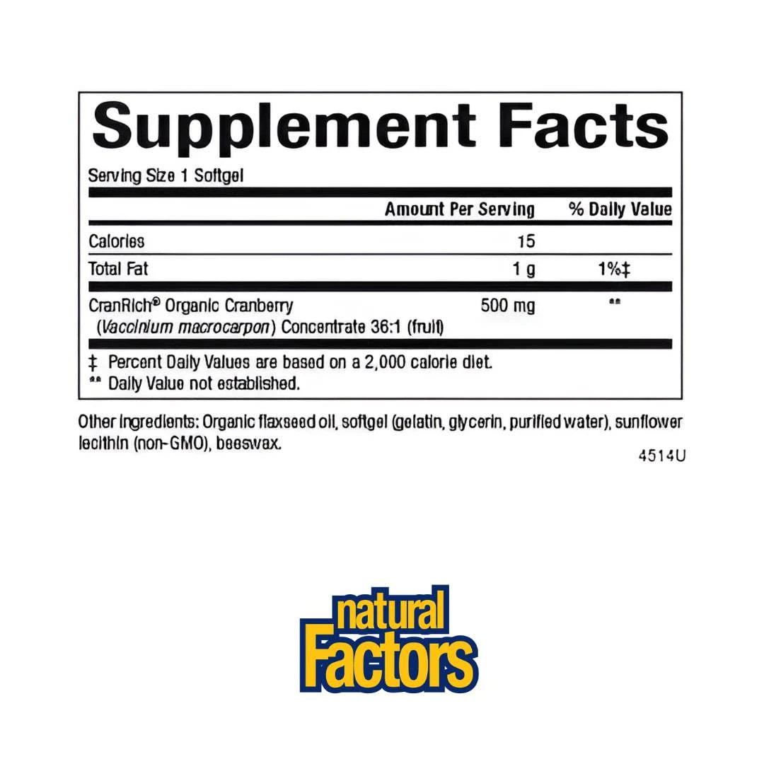 Natural Factors Organic CranRich Cranberry 500 mg kapsule