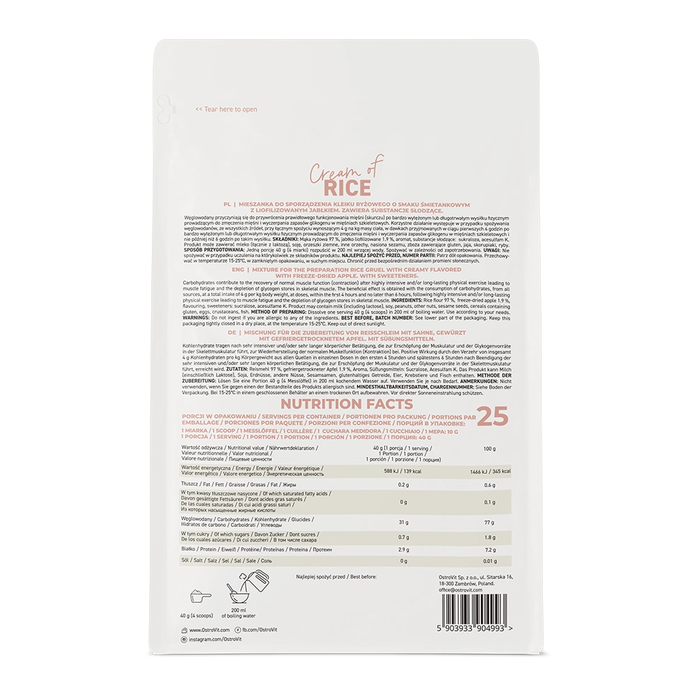 OstroVit Cream of Rice 1000 g – Instant Pirinčana Kaša Bez Šećera