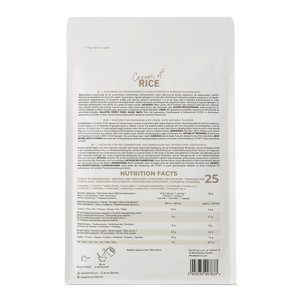 OstroVit Cream of Rice 1000 g – Instant Pirinčana Kaša Bez Šećera