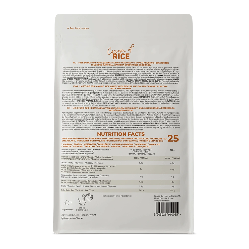 OstroVit Cream of Rice 1000 g – Instant Pirinčana Kaša Bez Šećera