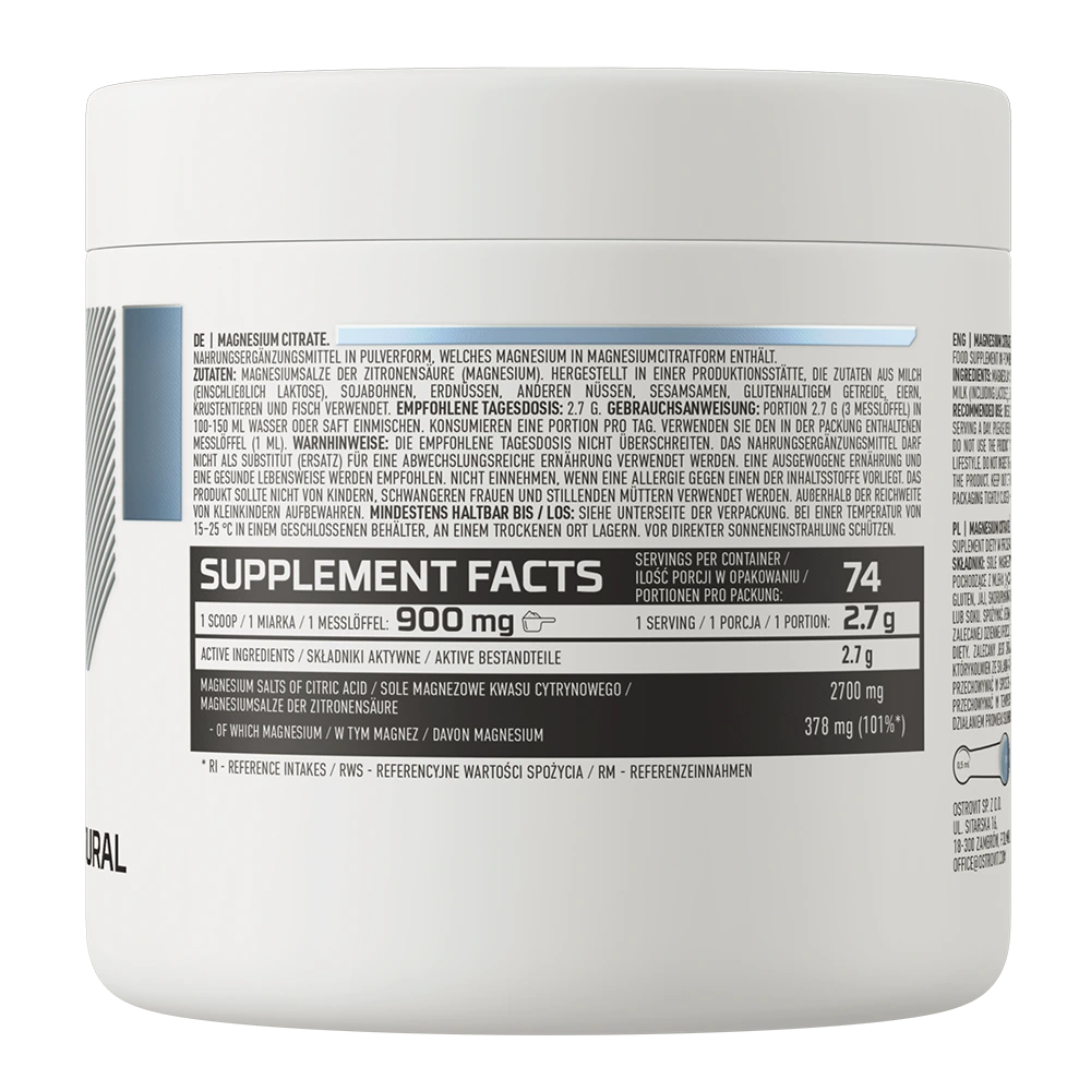 OstroVit Magnezijum Citrat 200 g Natural – Podrška Mišićima i Nervnom Sistemu