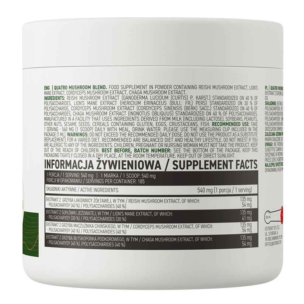 OstroVit Quatro Mushroom Blend 100 g – Prirodna Podrška Imunitetu i Energiji