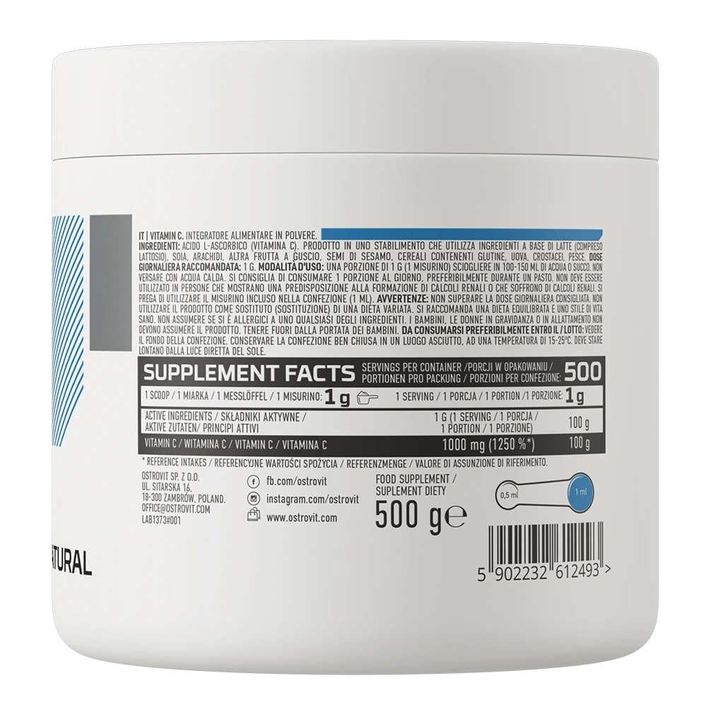 OstroVit Vitamin C 500g Natural – Maksimalna Potentnost u Prahu bez Aditiva