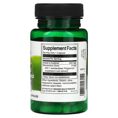 Swanson Indole-3-Carbinol + Resveratrol, 60 Kapsula - Hormonska Ravnoteža - Dobrobit