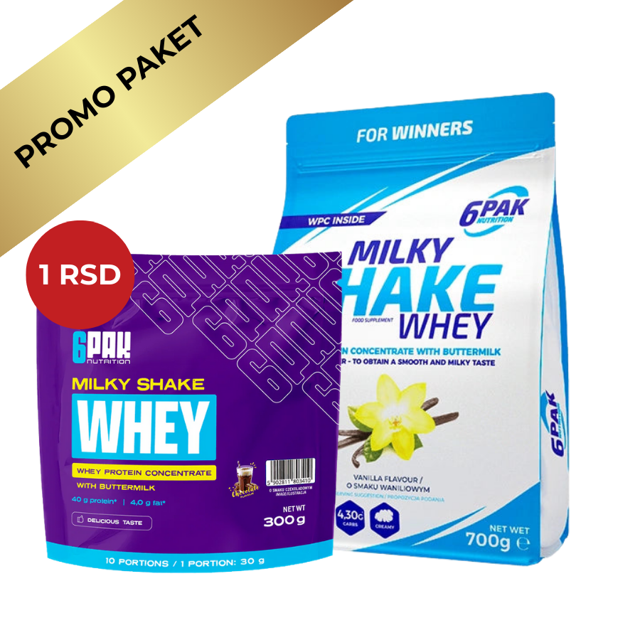 6PAK Milky Shake Whey Promo Paket – Vanila 700 g + Čokolada 300 g za 1 RSD