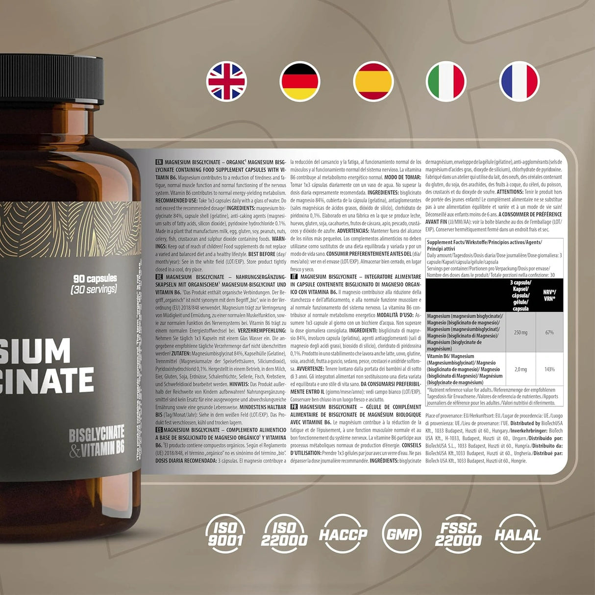 BioTechUSA Magnesium Bisglycinate – Magnezijum bisglicinat sa vitaminom B6 (90 kapsula)