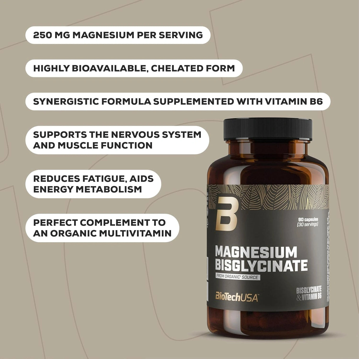 BioTechUSA Magnesium Bisglycinate – Magnezijum bisglicinat sa vitaminom B6 (90 kapsula)