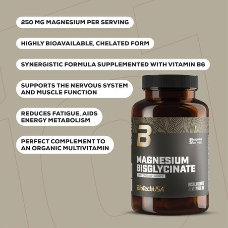 BioTechUSA Magnesium Bisglycinate – Magnezijum bisglicinat sa vitaminom B6 (90 kapsula)