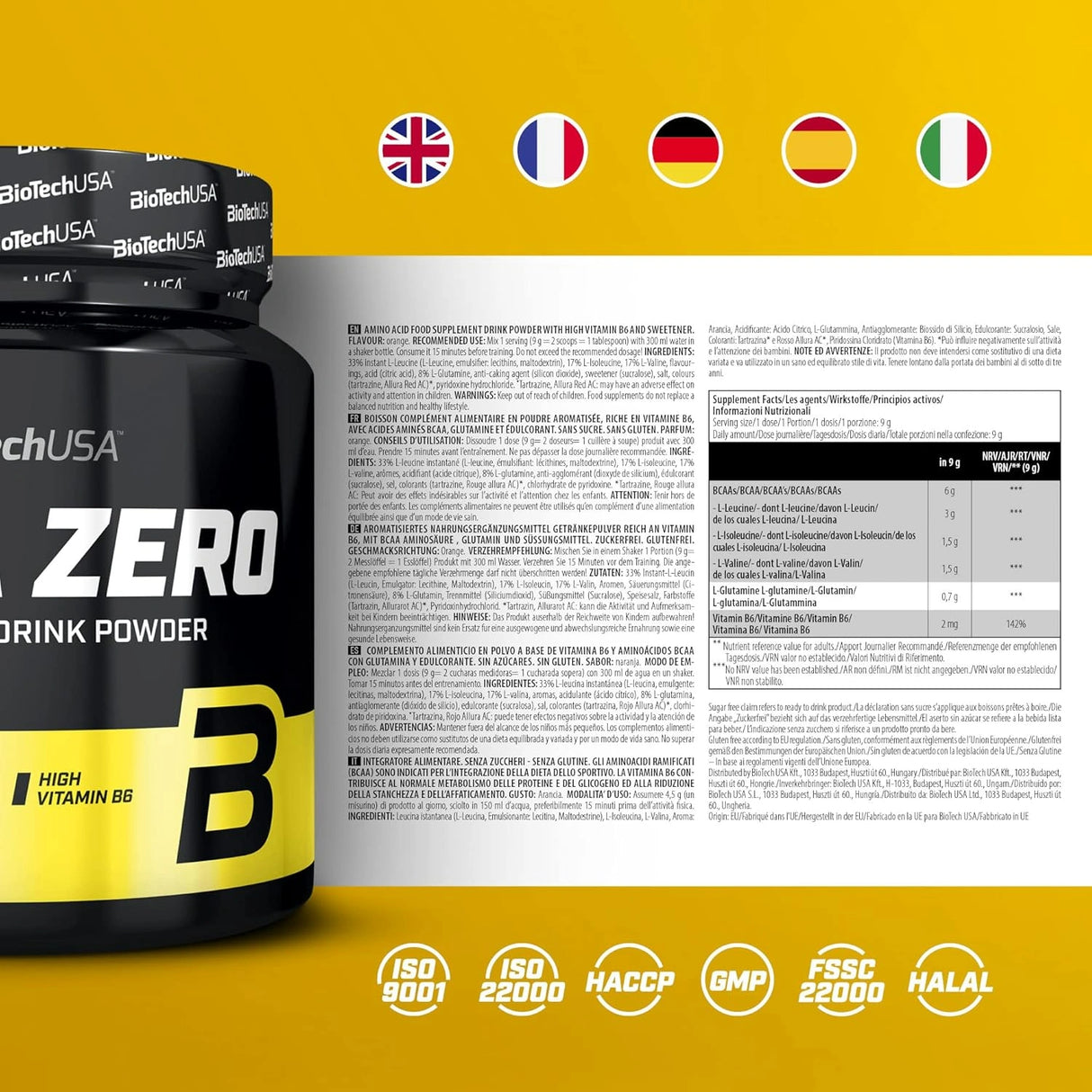 BioTechUSA BCAA Zero 360g – 6g BCAA + Glutamin i Vitamin B6