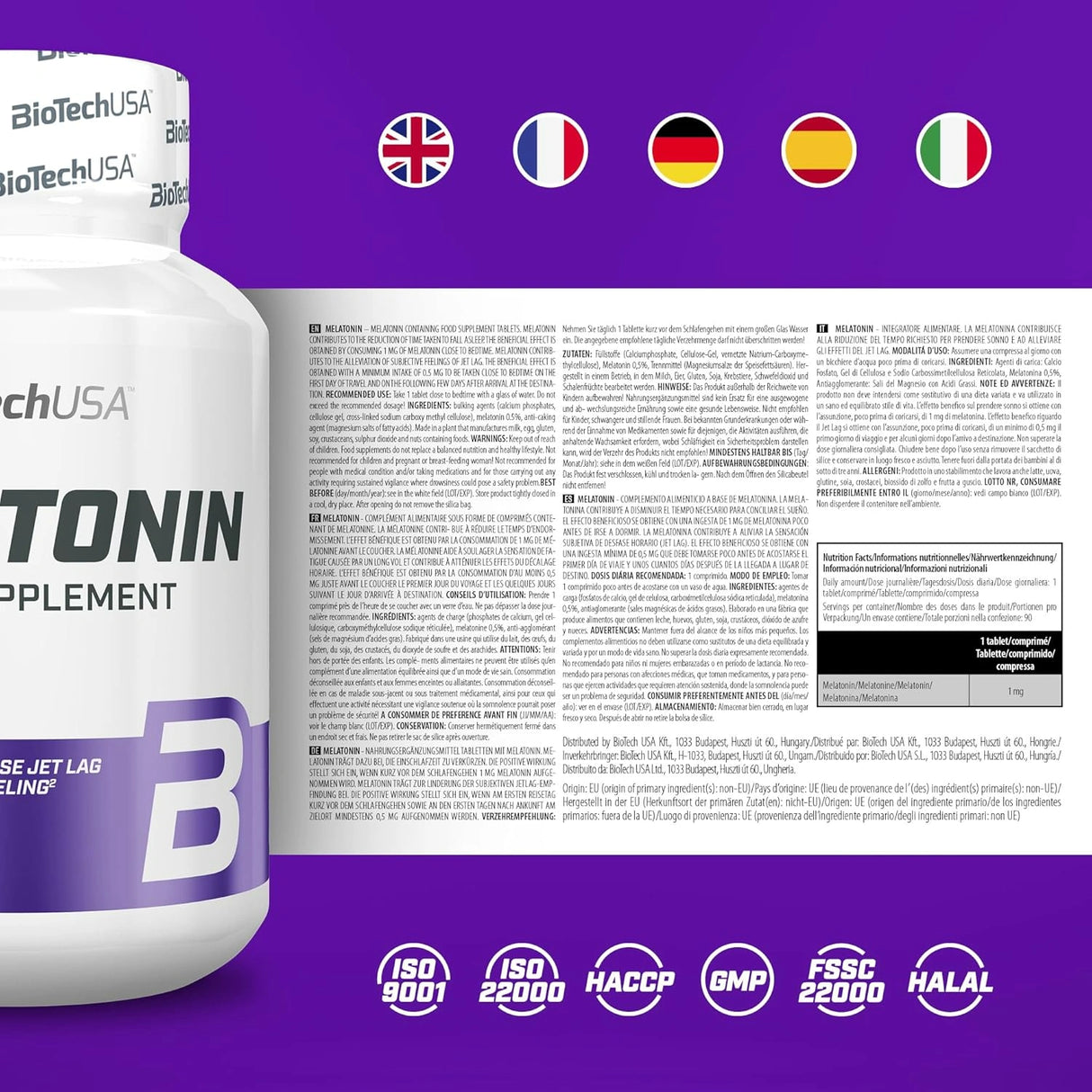 BioTechUSA Melatonin 1 mg – Podrška za san i protiv džet lega