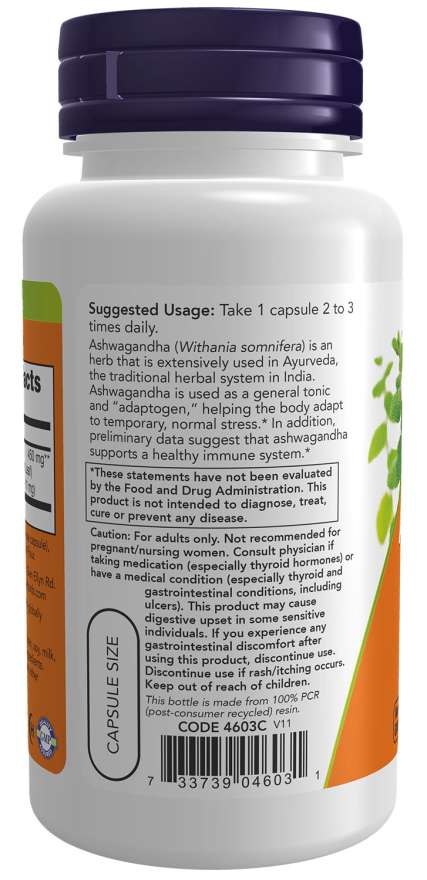 NOW Foods Ašvaganda Ekstrakt 450 mg – Podrška za Stres i Energiju - Dobrobit