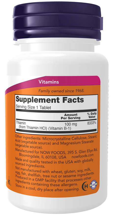 NOW Foods Vitamin B-1 100 mg – Podrška Za Energiju i Nervni Sistem - Dobrobit