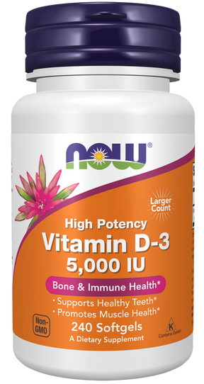 NOW Foods Vitamin D-3, 5,000 IU – Visoka Doza za Imunitet i Kosti - Dobrobit