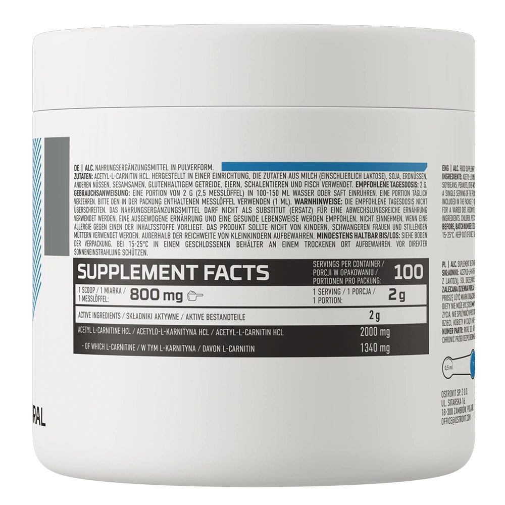OstroVit Acetyl L-Carnitine – 200 g Čista ALCAR Formula u Prahu